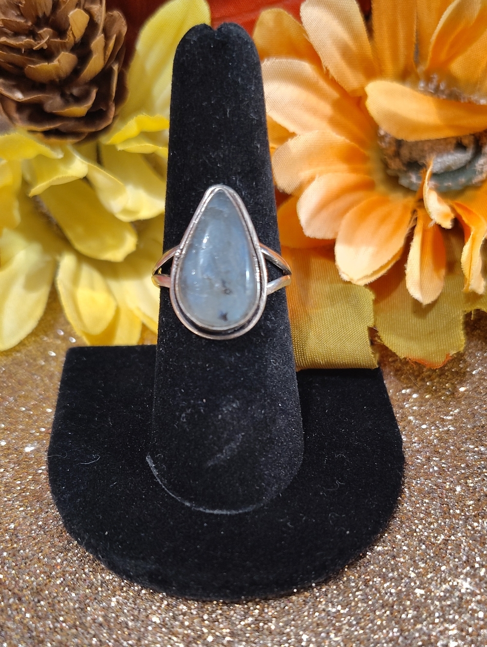 Laboradorite Teardrop 925 Silver Gemstone Ring - Size 7 3/4
